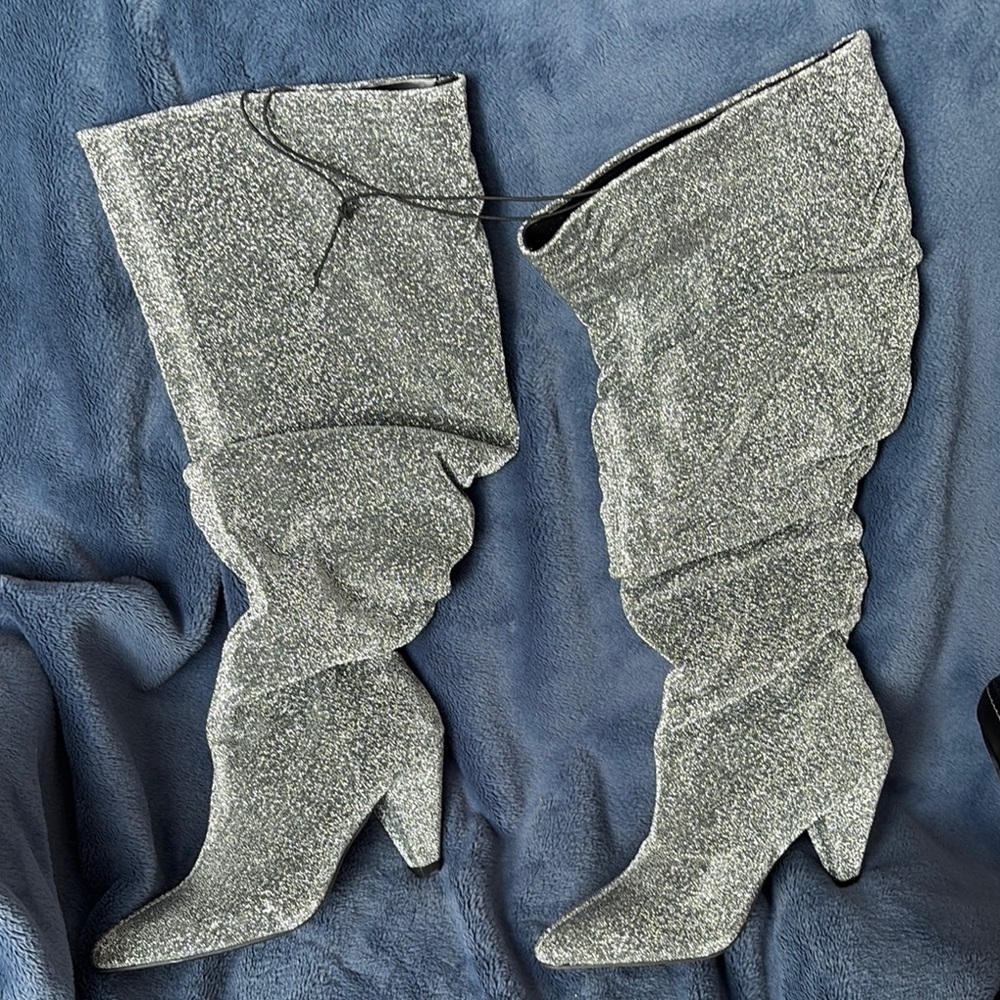 A New Day Silver Over the Knee Boots with Slouchy Design
